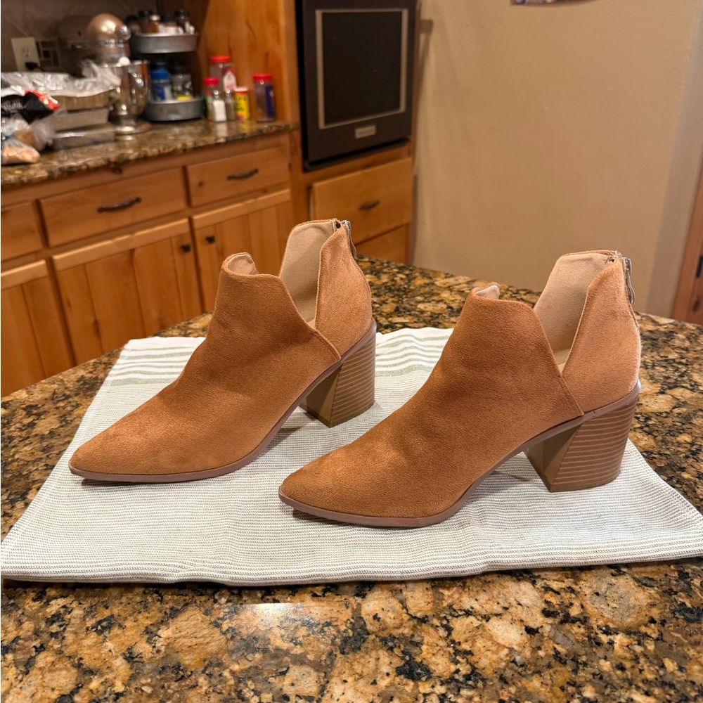 Amazon Brown Suede Ankle Booties with Block Heel